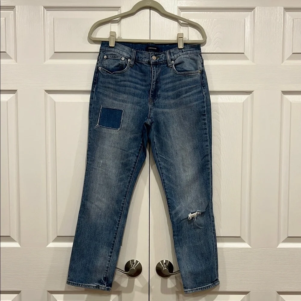 J. Crew‎ Slim Broken-in Boyfriend Patchwork Distressed Blue Denim Jeans Size 27